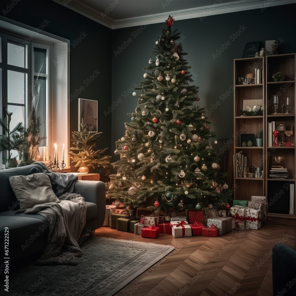 Christmas tree, magical light. Generation AI Christmas tree, magical light. Generation AI