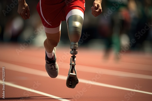 An athlete without legs running at the stadium of the Paralympic Games.