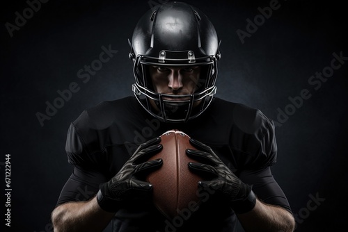 Caucasian american football player holding ball.