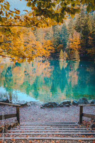 view of Blausee in Switzerland