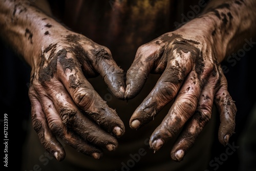 Dirty hands of workers.