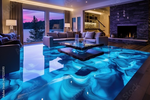 Epoxy resin living room floor looks like northern light. © Bargais