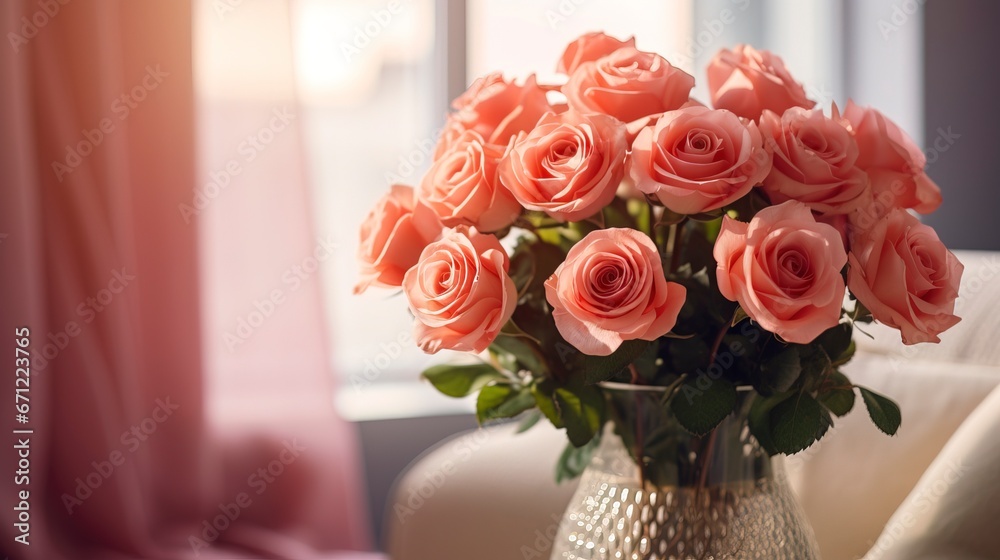 Obraz premium A beautiful bouquet of roses in a festive interior. Generation AI
