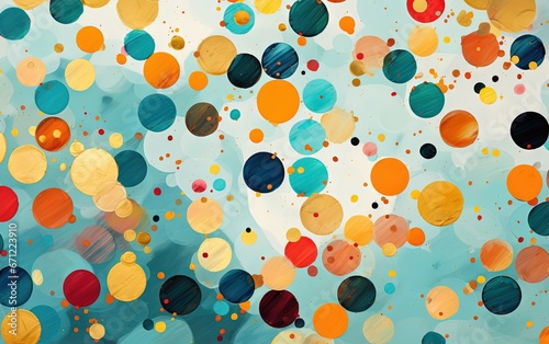 Pois multicolores et dorés, terrazzo, doodle, tampons et superpositions numériques florales, rayé, palette de couleurs audacieuses, emblématique, géométrique. IA générative, IA