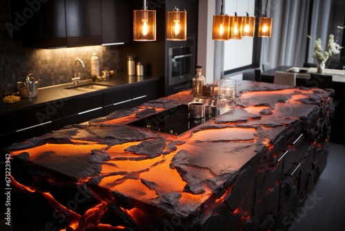 Orange epoxy resin kitchen countertops, looks like lava. photo