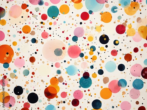 Pois multicolores et dorés, terrazzo, doodle, tampons et superpositions numériques florales, rayé, palette de couleurs audacieuses, emblématique, géométrique. IA générative, IA