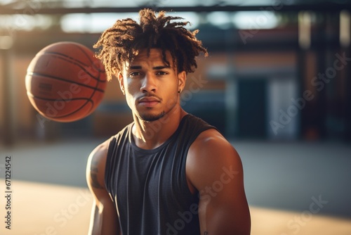 Young basketball player practicing outdoor. © Bargais