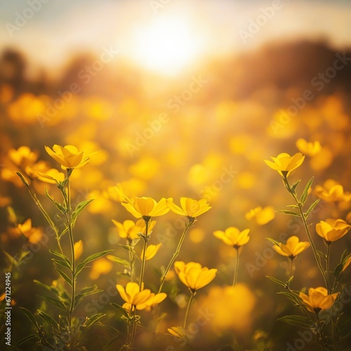 wonderful nature landscape with sun and flowers