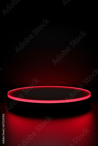 Neon Red light round podium and black background for mock up, Black Friday