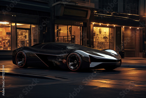 Concept futuristic muscle car in the street at night - GENERATIVE AI © Ziggys Emporium