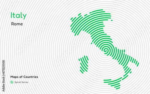 Abstract creative map of Italy with circle lines. identifying its capital city, Rome. Europe set. Spiral fingerprint series