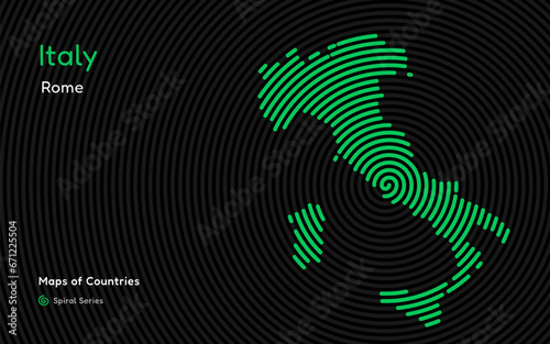 Abstract creative map of Italy with circle lines. identifying its capital city, Rome. Europe set. Spiral fingerprint series