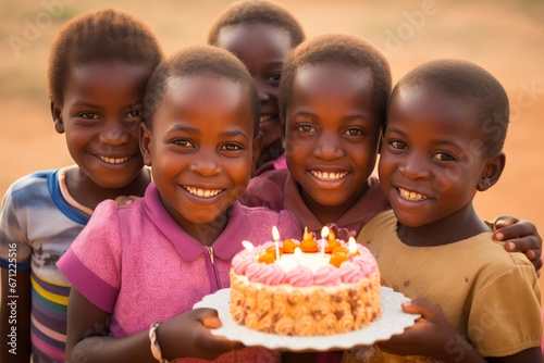 Joyful African Children Gather Around a Birthday Cake
