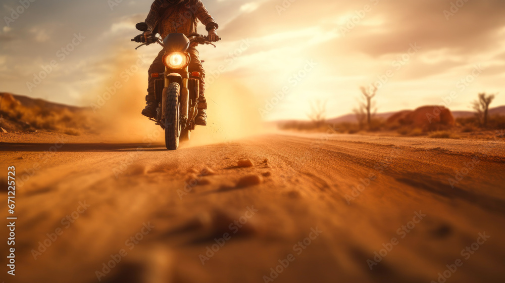 Biker on an Endless Desert Journey