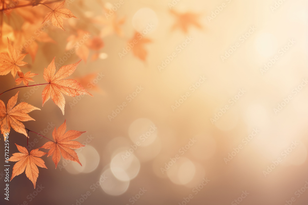 Abstract autumn frame background. Colored maple fall leaves against beautiful nature bokeh background with copy space