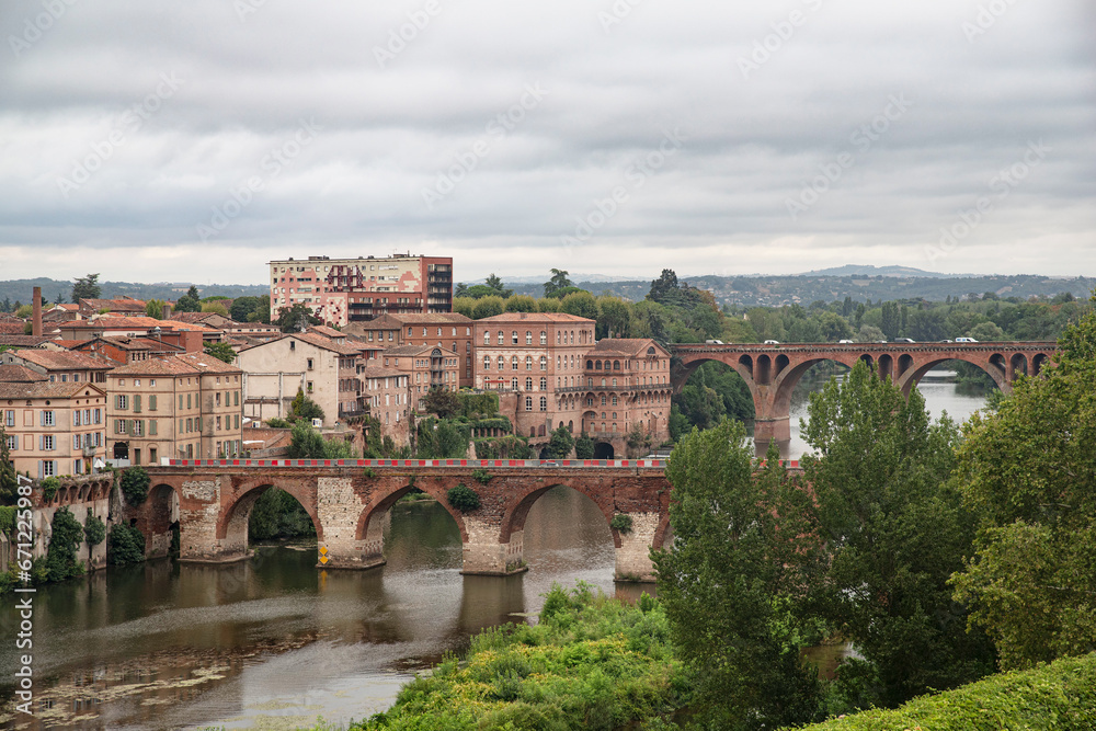 Architecture of the city of Albi in France and the river Tarn
