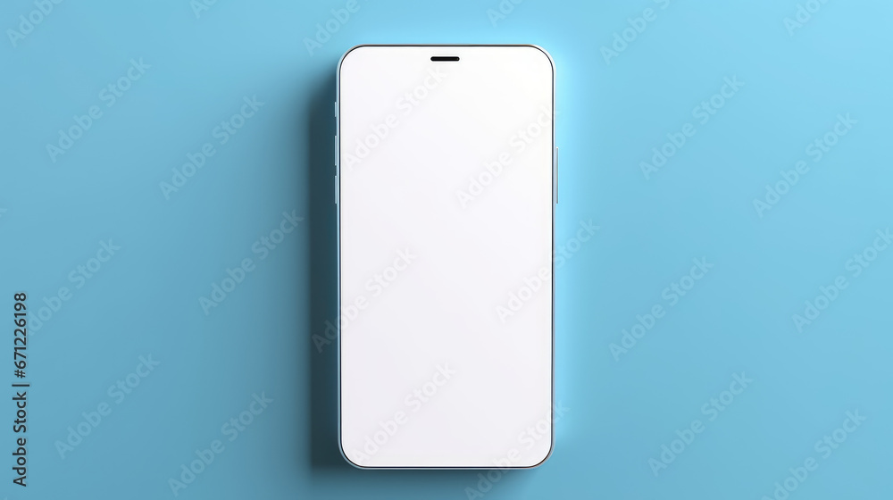 empty, blank mockup,completly white phone screen, lying flat on blue background empty, blank mockup,completly white phone screen, lying flat on blue background