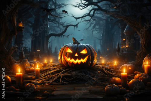 Spooky Jack-o'-Lantern in a Moonlit Forest