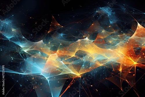 Modern wallpaper with glowing vertical lines. Abstract background. Concept of energy distribution in cyberspace. Illustration for banner © DZMITRY