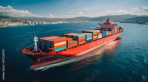 Vast Ocean Horizon with Container Cargo Ship Afloat