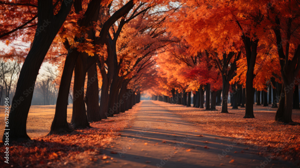 Vibrant Fall Foliage on a Serene Street