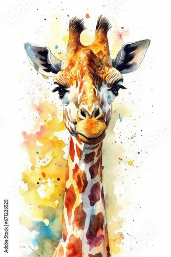 Watercolor drawing of a Giraffe. Generative AI.
