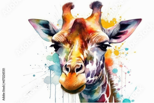 Watercolor drawing of a Giraffe. Generative AI.