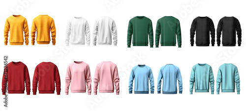 Collection set of Multi-colored long-sleeved sweater on transparent background.