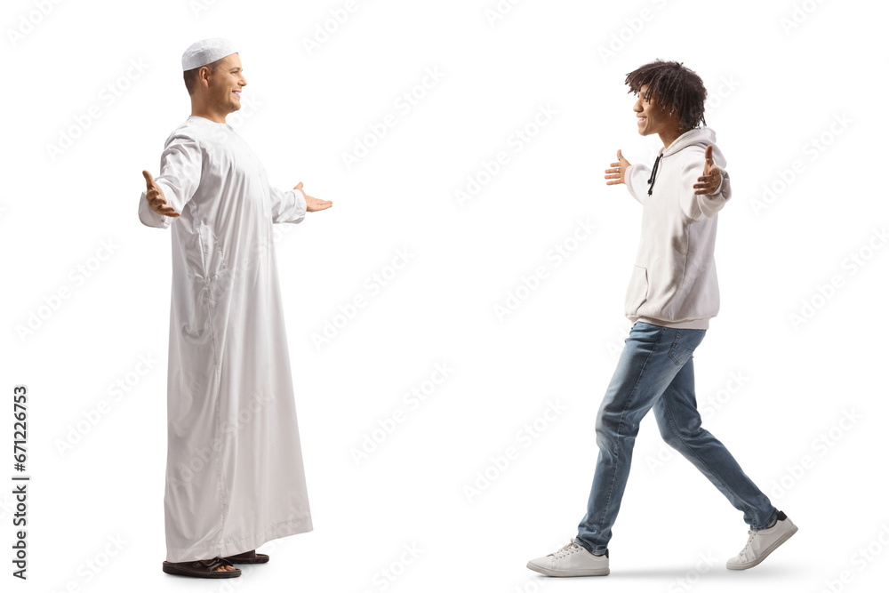 Muslim man meeting an african american guy Muslim man meeting an african american guy