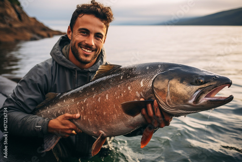 Fisherman Poses with a Large Catch of Big Fish in His Arms