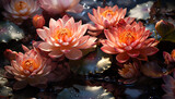 A vibrant lotus flower floats on water, symbolizing tranquility generated by AI