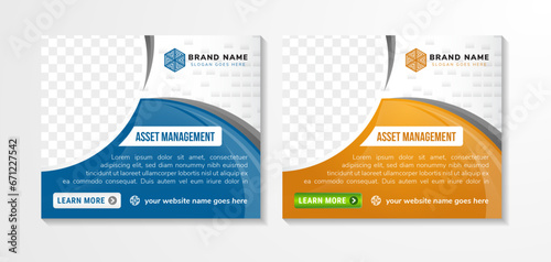 Asset management headline of brochure template. Business finance. Flyer, booklet, leaflet print, cover design. Vector horizontal layouts for magazines, annual reports, advertising posters. photo space