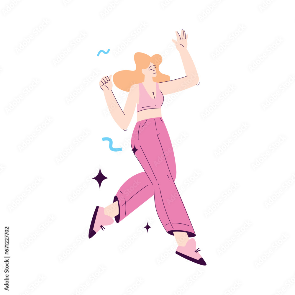 Happy Woman Character Rejoicing and Cheering with Confetti Vector Illustration