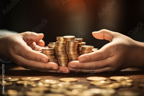Protecting Stacked Golden Coins in Hands