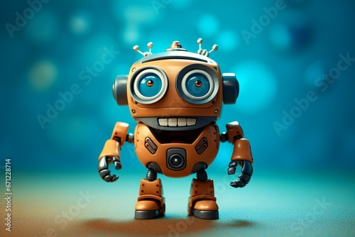 Gleeful Robot on Turquoise Stage.