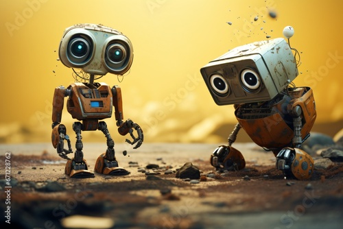 Weathered Robots in Barren Landscape.