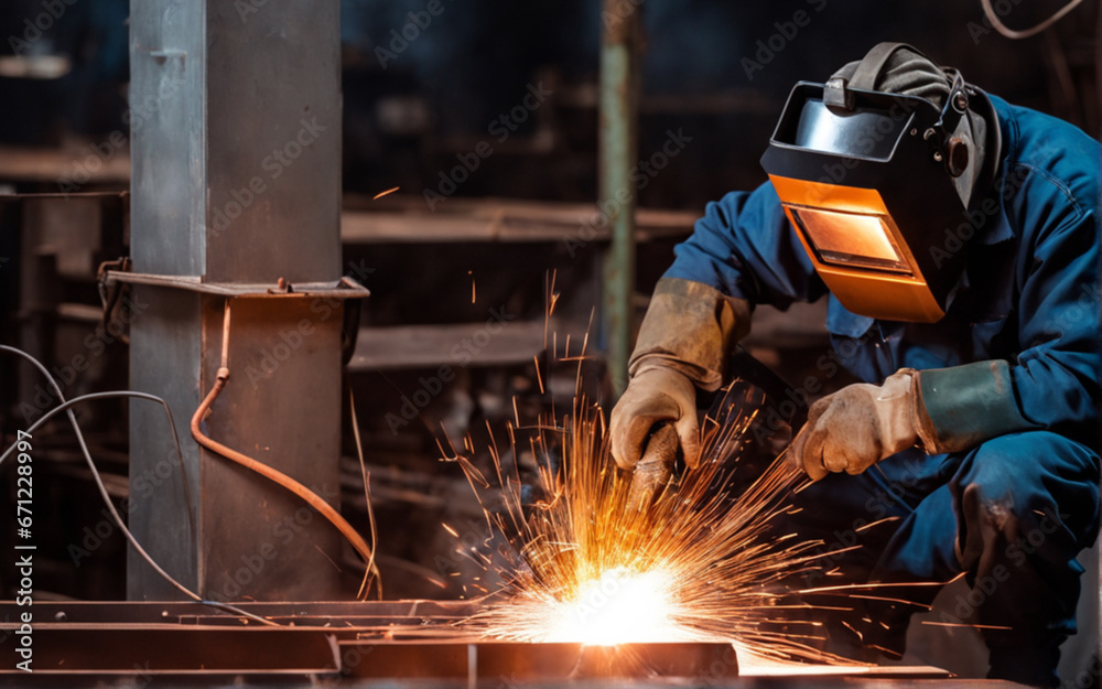 a welder in a protective suit works at the enterprise a welder in a protective suit works at the enterprise