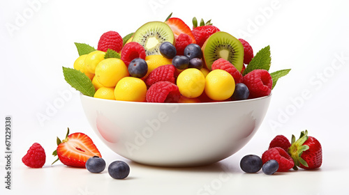 Bowl of Vibrant Fresh Fruits on Clean White Surface