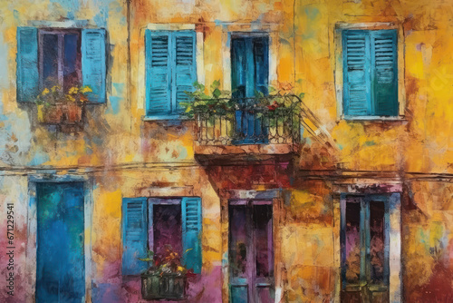 Watercolor drawing of a typical Italian house. Generative AI.