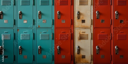 Close up of school lockers in hallway