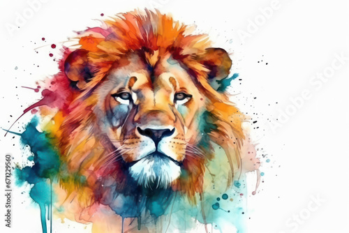 Watercolor drawing of an African Lion. Generative AI. © Agustin
