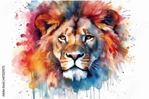 Watercolor drawing of an African Lion. Generative AI.