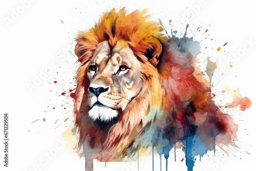 Watercolor drawing of an African Lion. Generative AI. © Agustin