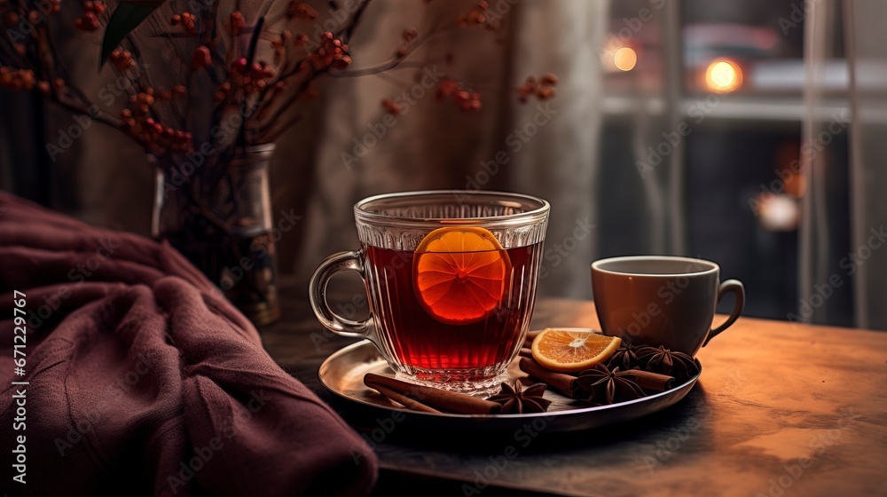 Warm gintwein in a cozy interior. Generation AI Warm gintwein in a cozy interior. Generation AI