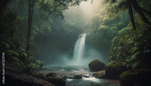 Tranquil scene of a waterfall in a tropical rainforest adventure generated by AI © Jeronimo Ramos