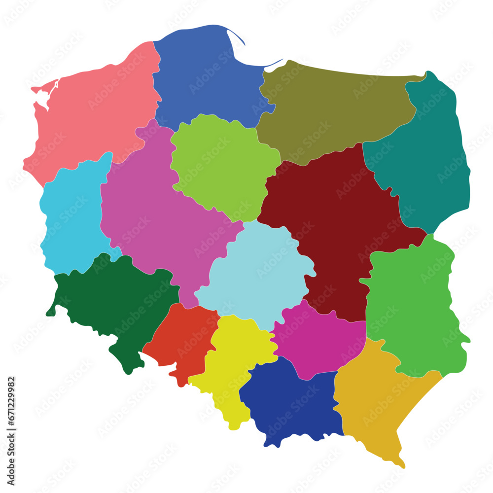 Poland map. Map of Poland in administrative regions