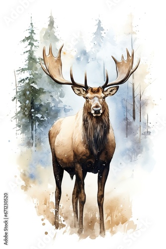 Portrait of a moose (elk) in watercolor style © DZMITRY