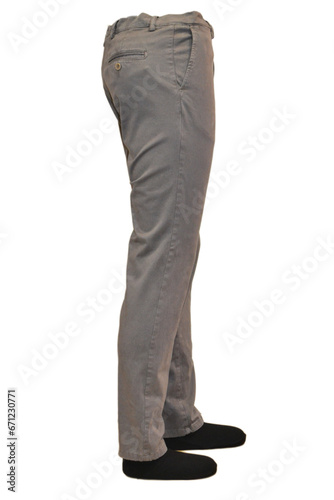 mannequin wearing gray men's cotton trousers on isolated background © Alisa
