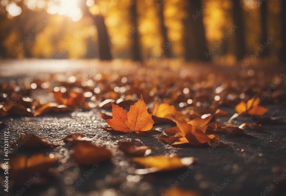 Autumn leaves lying on the floor - obrazy, fototapety, plakaty 