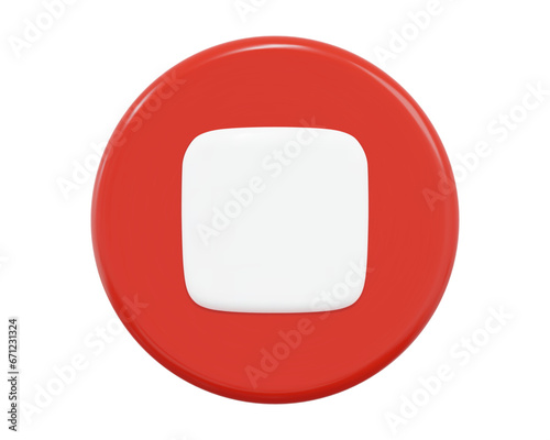 3d red stop button icon. Symbol to watch tv, video, movie,live stream. Stock vector illustration on isolated background.